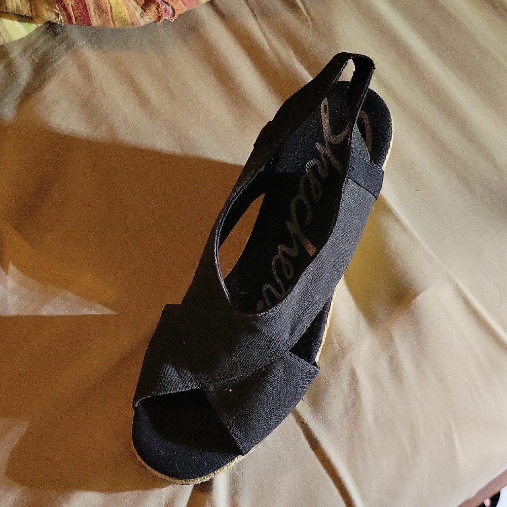 Elegant Black Espadrille Slingback wedge